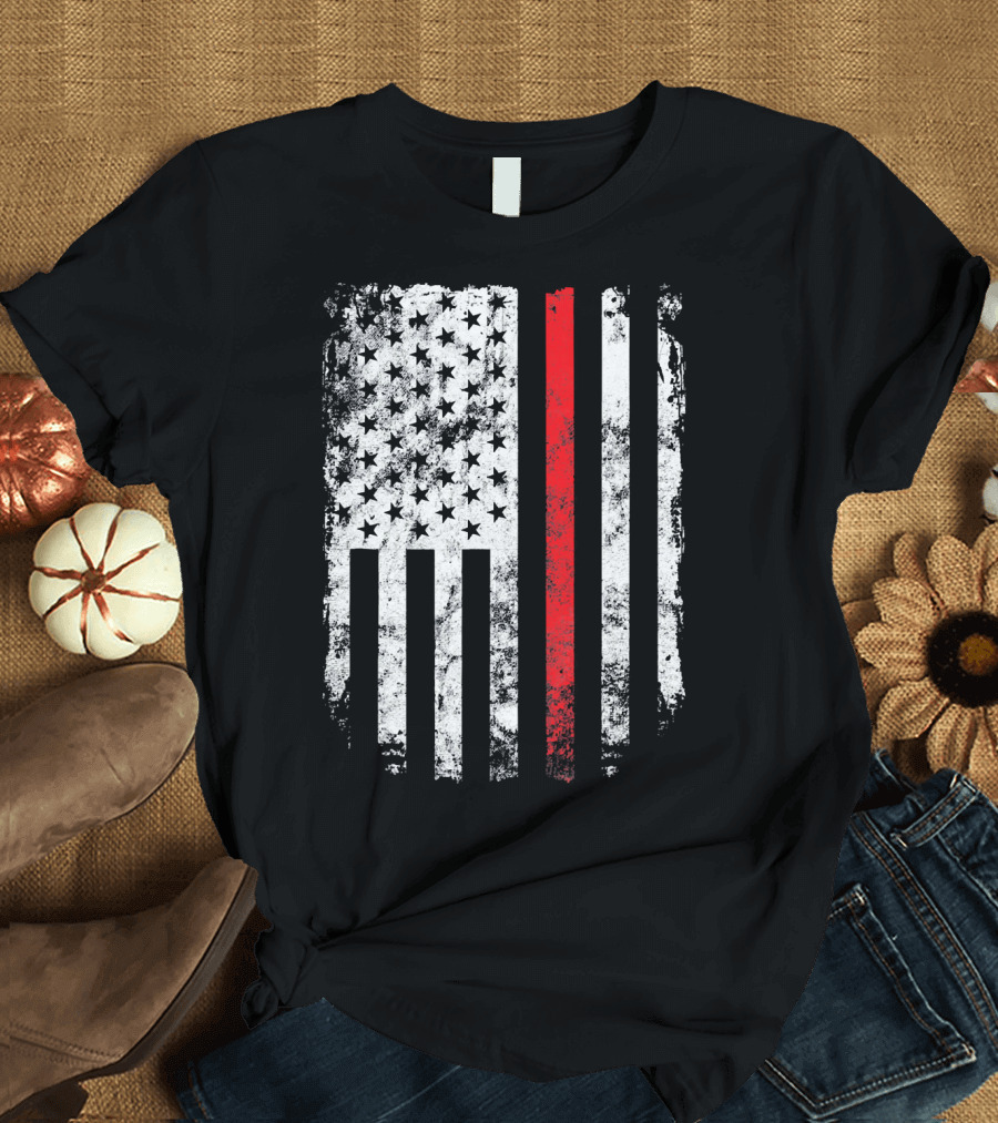 Thin Red Line American Flag Fireman Firefighter T-Shirt
