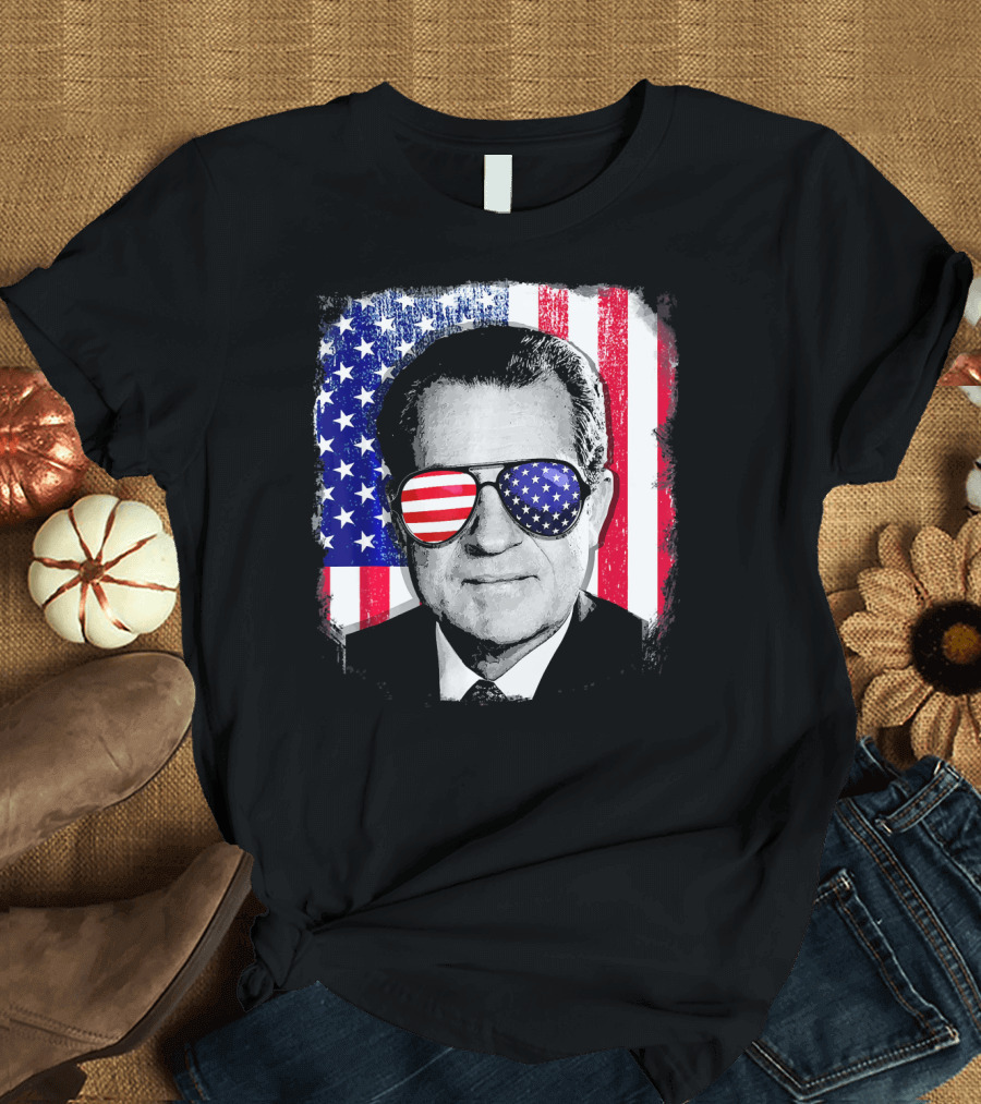 Richard Nixon American Flag Sunglasses 4th of July T-Shirt