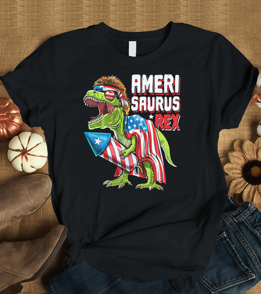 Amerisaurus Rex Dinosaur 4th of July Firework T-Shirt