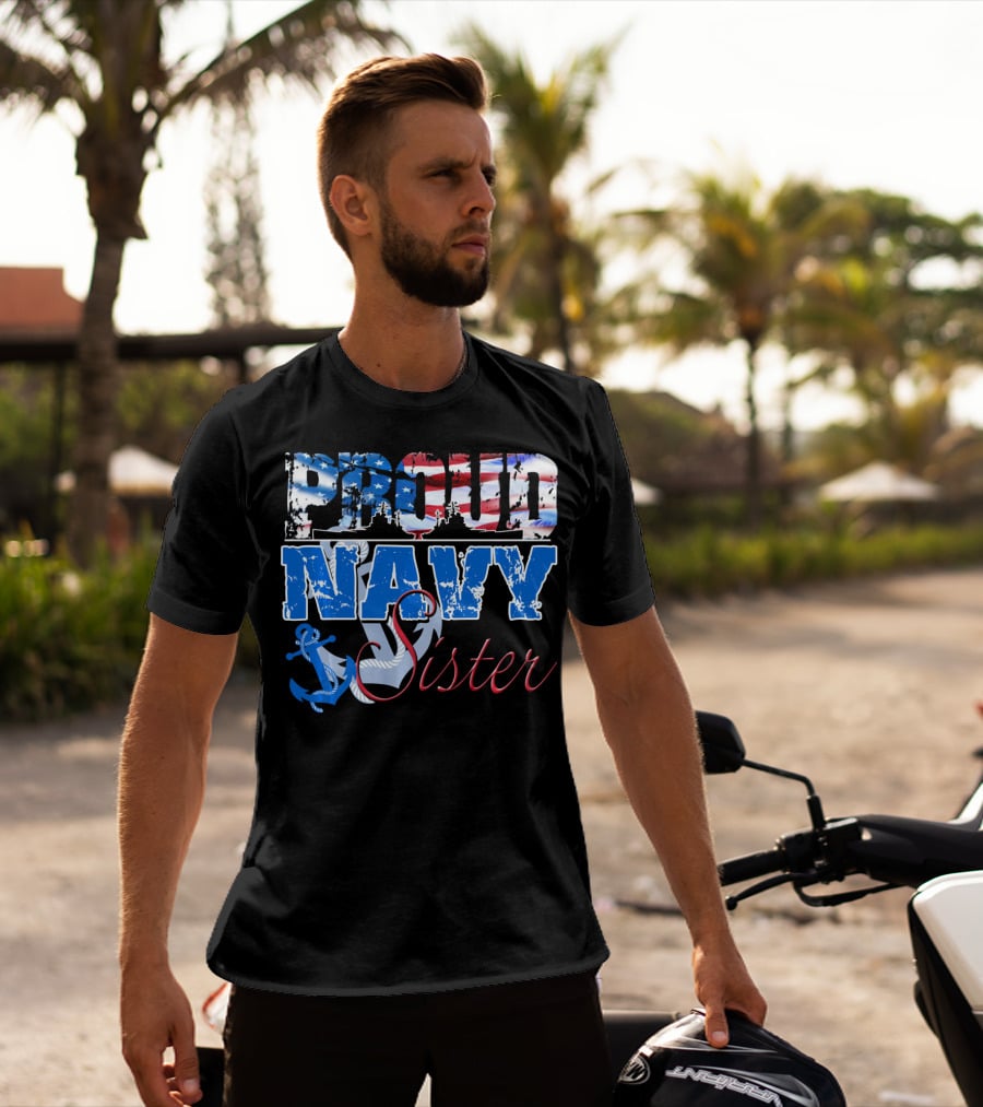 Proud Navy Sister Patriotic Anchor And Flag T-Shirt