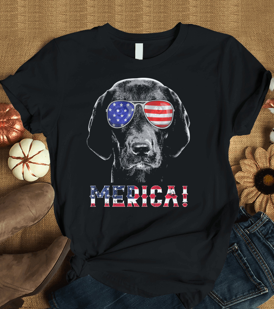 'Merica Labrador Black Lab American Flag Sunglasses T-Shirt