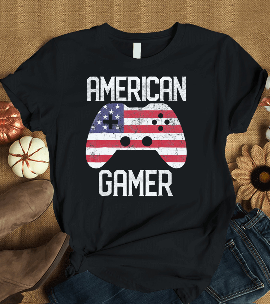 American Gamer 4th of July American Flag USA Video Game Controller T-Shirt