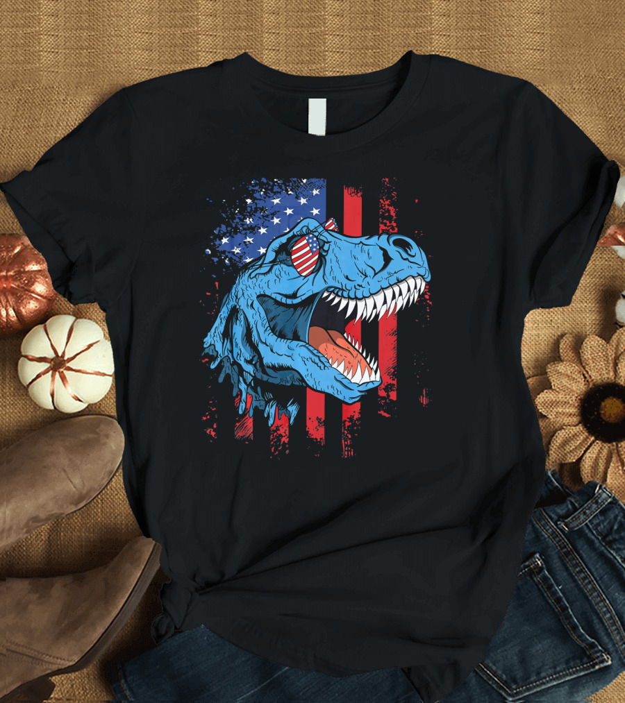 Amerisaurus Rex Patriotic Dinosaur 4th of July Kids Independence Day T-Shirt