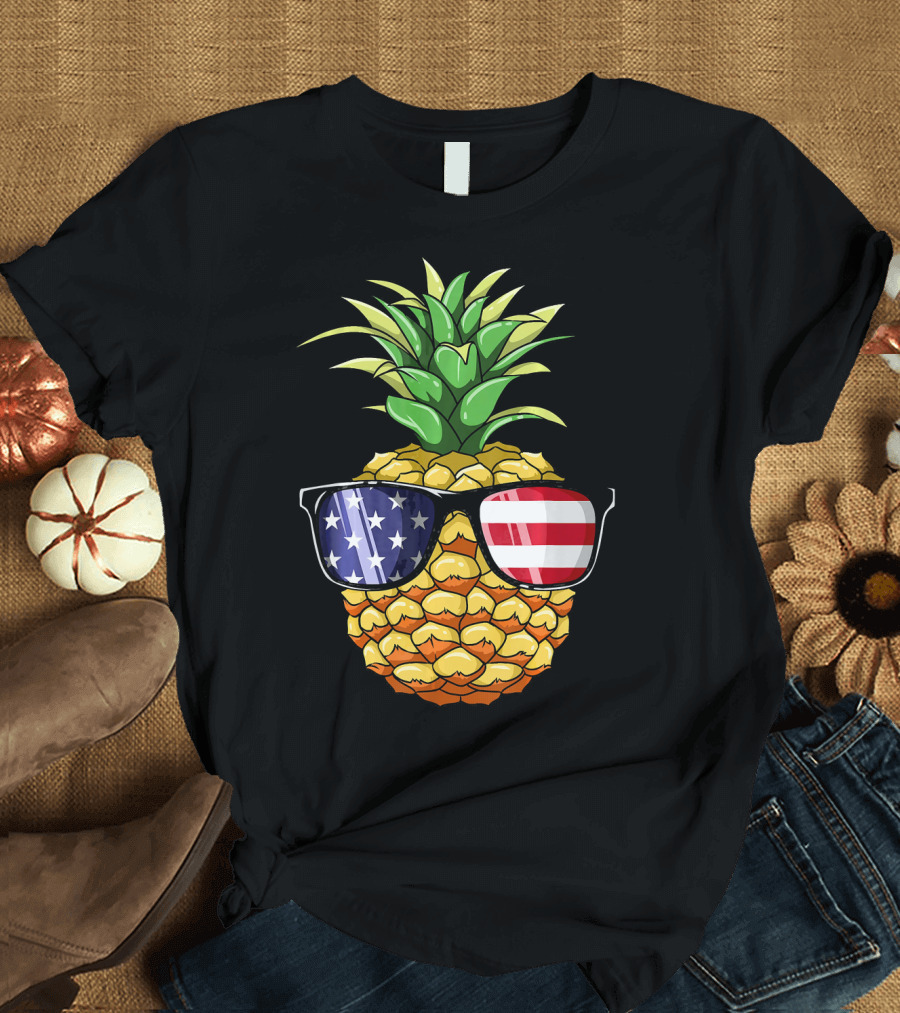 Patriotic Pineapple Wearing American Flag Sunglasses for 4th of July T-Shirt