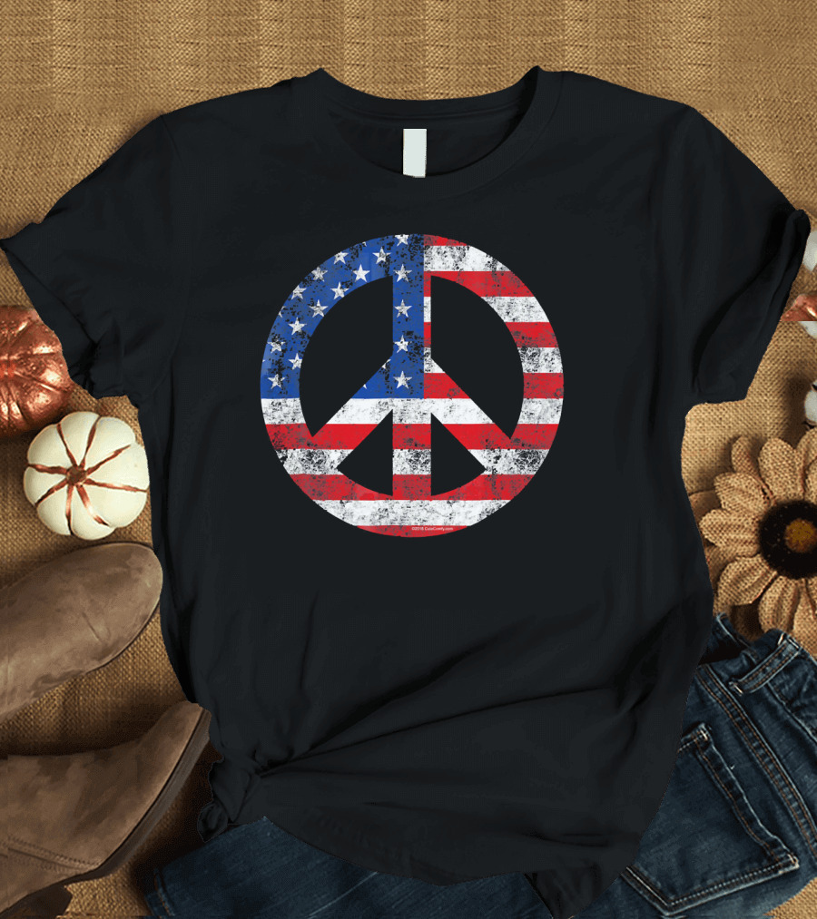 Vintage Patriotic Peace Sign American Flag T-Shirt
