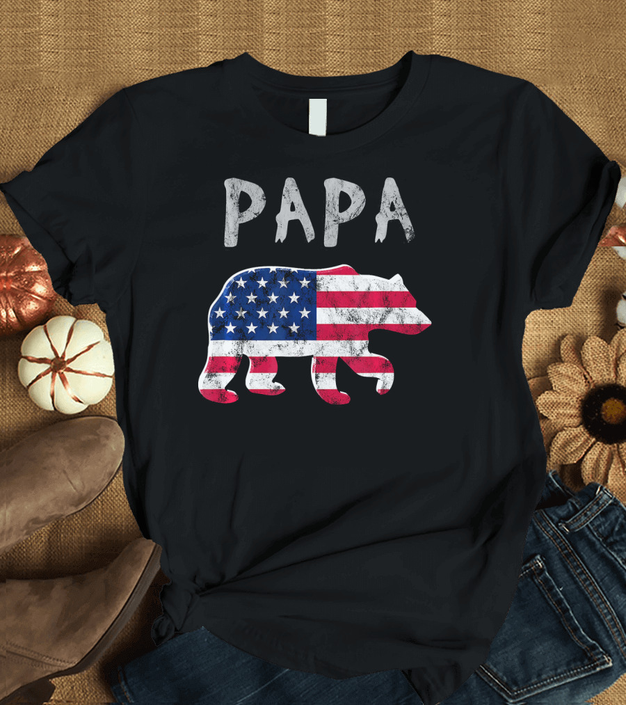 PAPA Bear USA Flag Patriotic Family T-Shirt