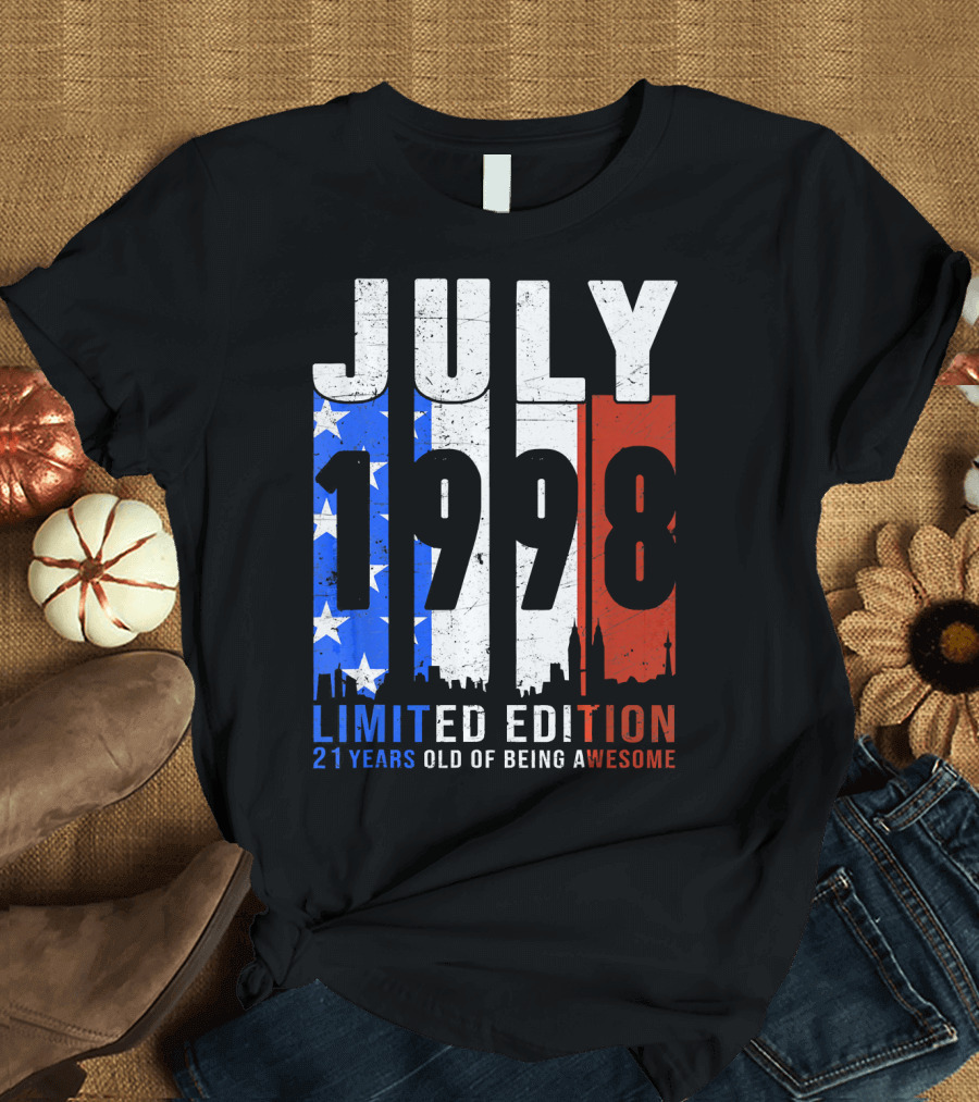 July 1998 American Flag 21 Years Old of Being Awesome T-Shirt