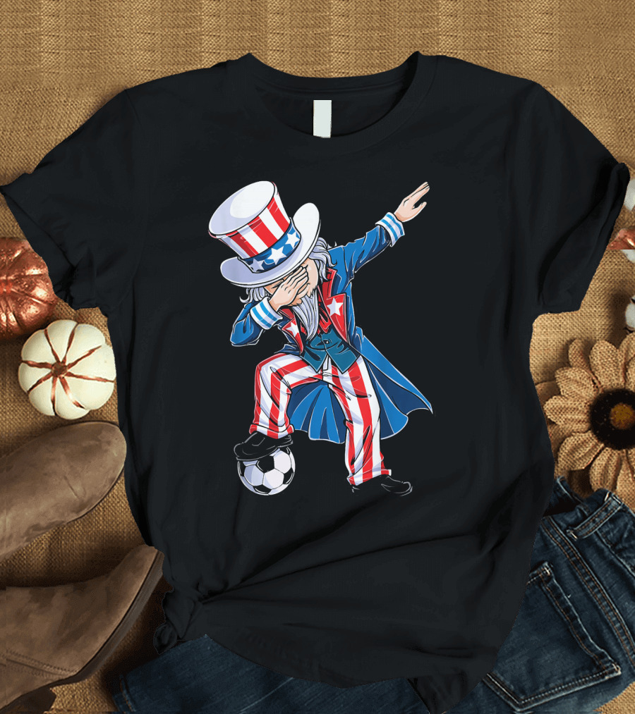 Dabbing Uncle Sam Soccer Patriotic USA Football Dance T-Shirt