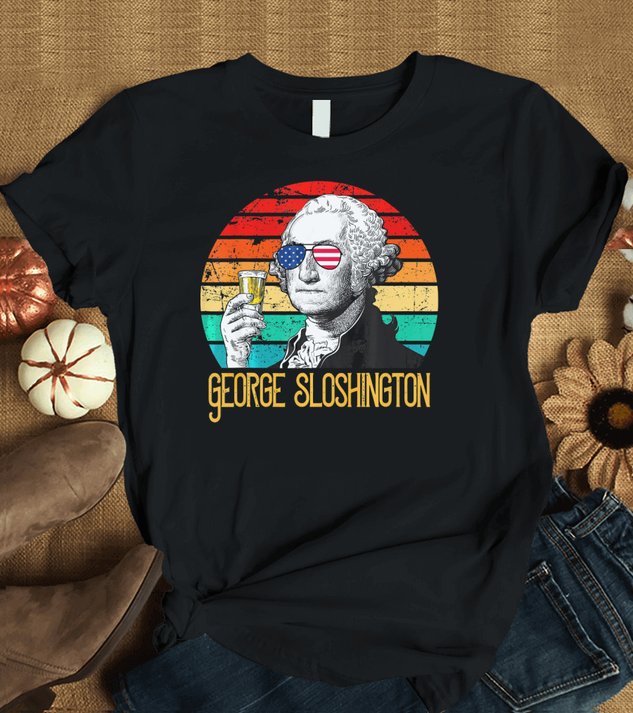 George Sloshington 4th of July Aviator USA Flag T-Shirt
