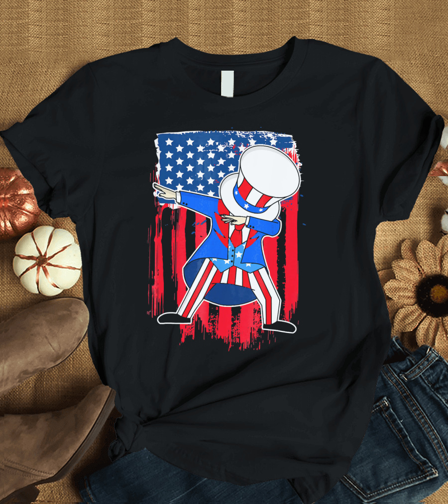 Uncle Sam Dab 4th of July American Flag T-Shirt