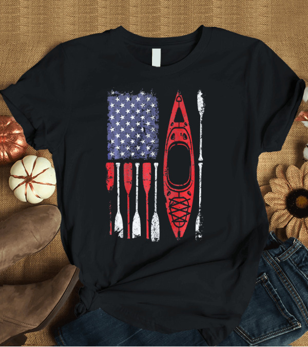 T-Shirt: Kayak Adventure USA Flag Paddle 4th of July T-Shirt Kayak Adventure USA Flag Paddle 4th of July T-Shirt