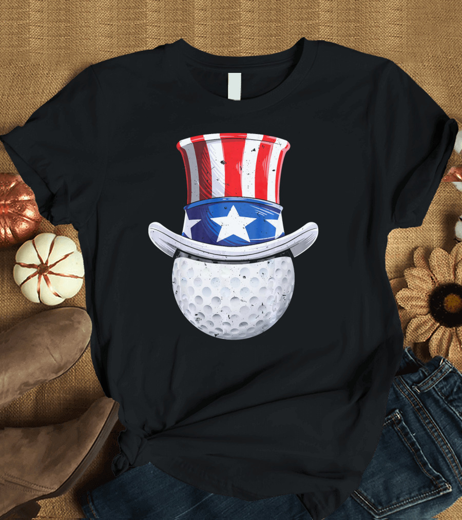 Uncle Sam Patriotic Golf Ball Top Hat 4th of July T-Shirt