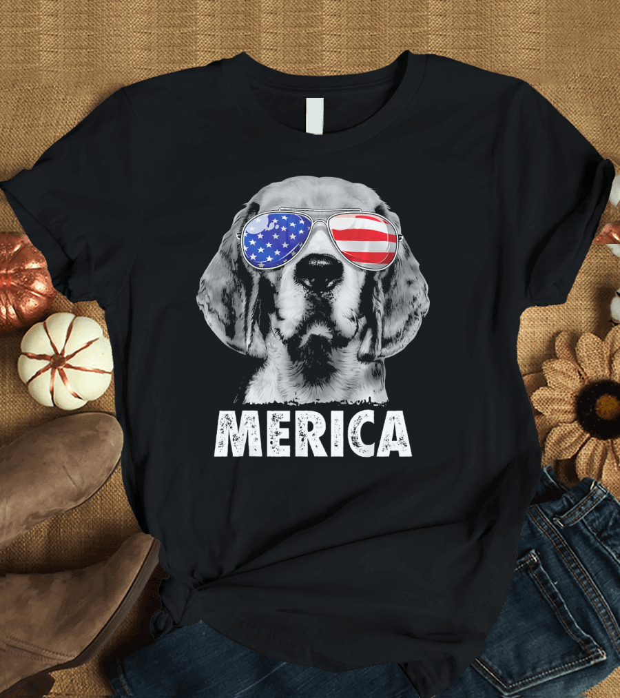 Beagle Merica Sunglasses American Flag 4th of July T-Shirt