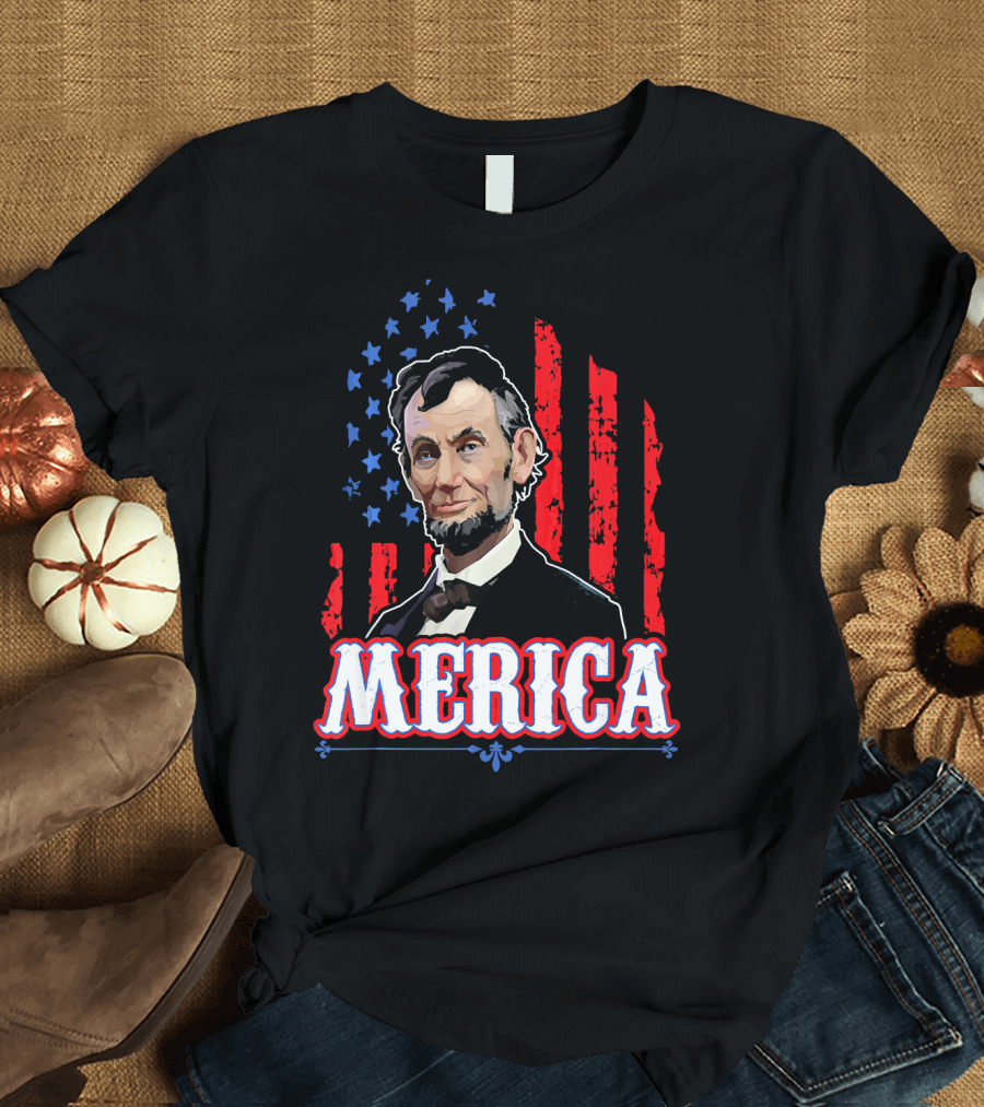 Abraham Lincoln Merica USA Flag T-Shirt