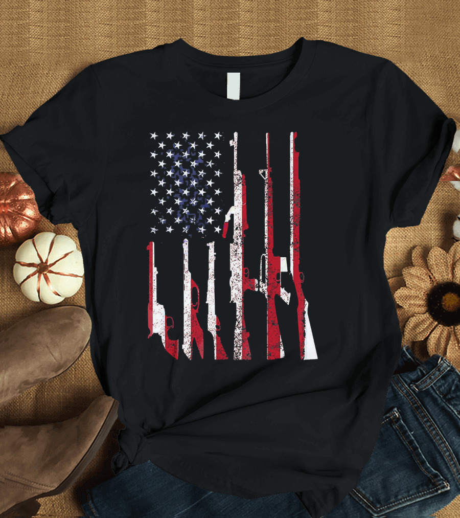 American Flag Gun 4th of July USA T-Shirt