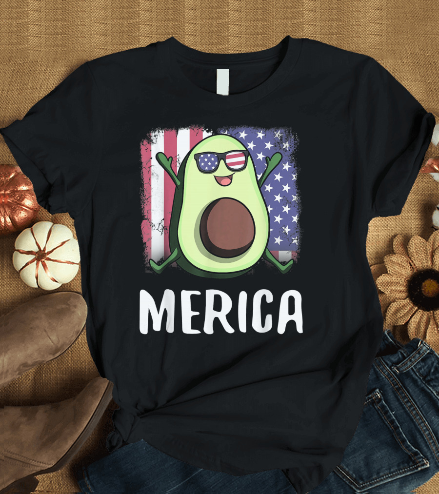 MERICA Avocado USA American Flag T-Shirt