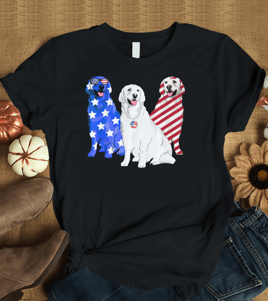 American Flag USA 4th of July Golden Retriever T-Shirt