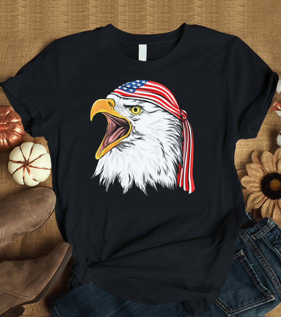 4th of July American Eagle in Stars and Stripes Bandana T-Shirt