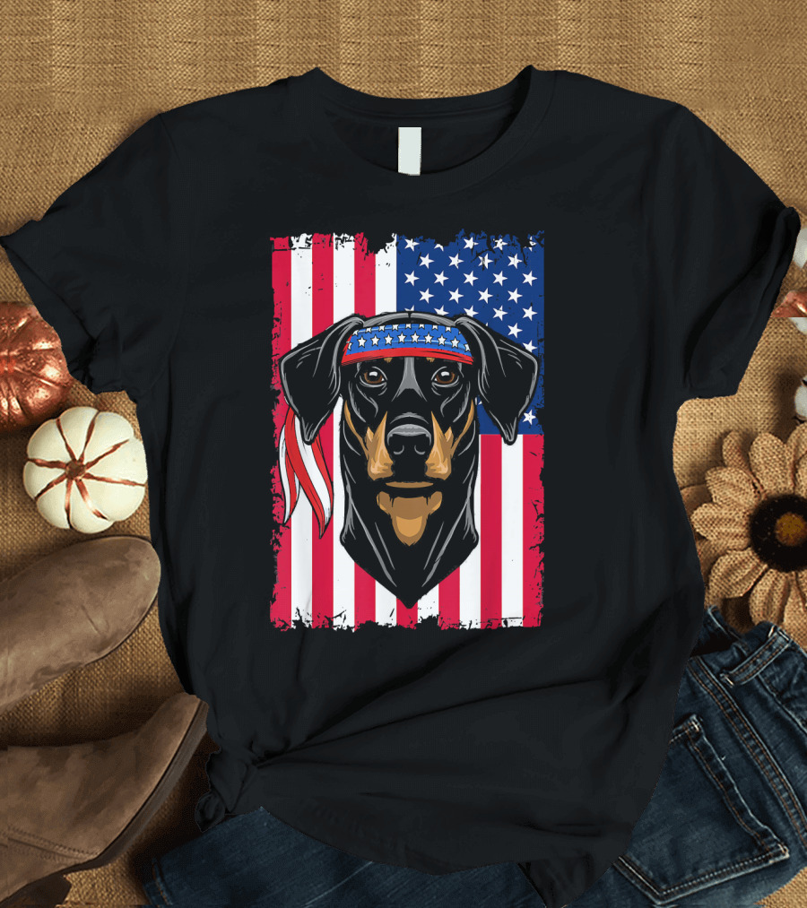 USA Flag Doberman 4th of July Mens T-Shirt