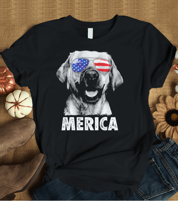 T-Shirt: Labrador Merica USA Flag Sunglasses 4th of July T-Shirt Labrador Merica USA Flag Sunglasses 4th of July T-Shirt