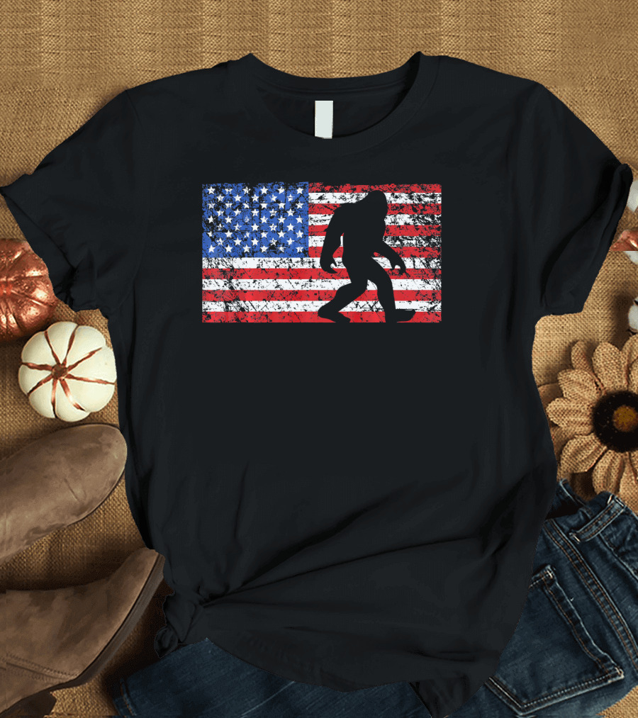 American Flag Bigfoot Silhouette T-Shirt