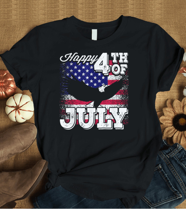 T-Shirt: Happy 4th of July American Flag Eagle Mens T-Shirt Happy 4th of July American Flag Eagle Mens T-Shirt