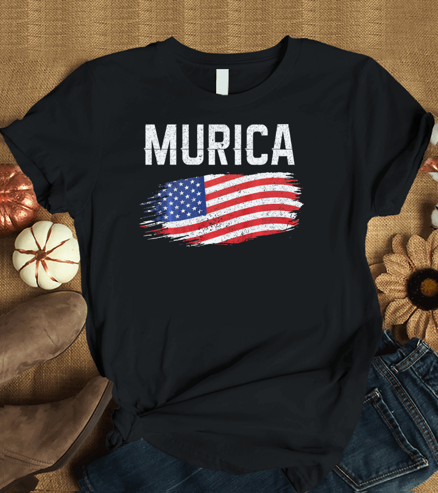 Murica Distressed Brushstroke American Flag T-Shirt