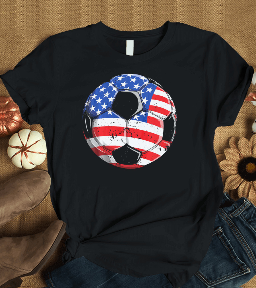 Soccer Ball with American Flag Pattern for 4th of July T-Shirt