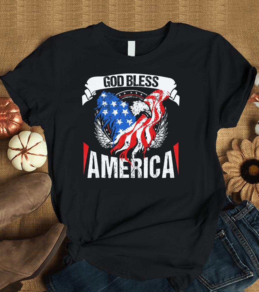 God Bless America Eagle Patriotic Stars and Stripes Wings T-Shirt
