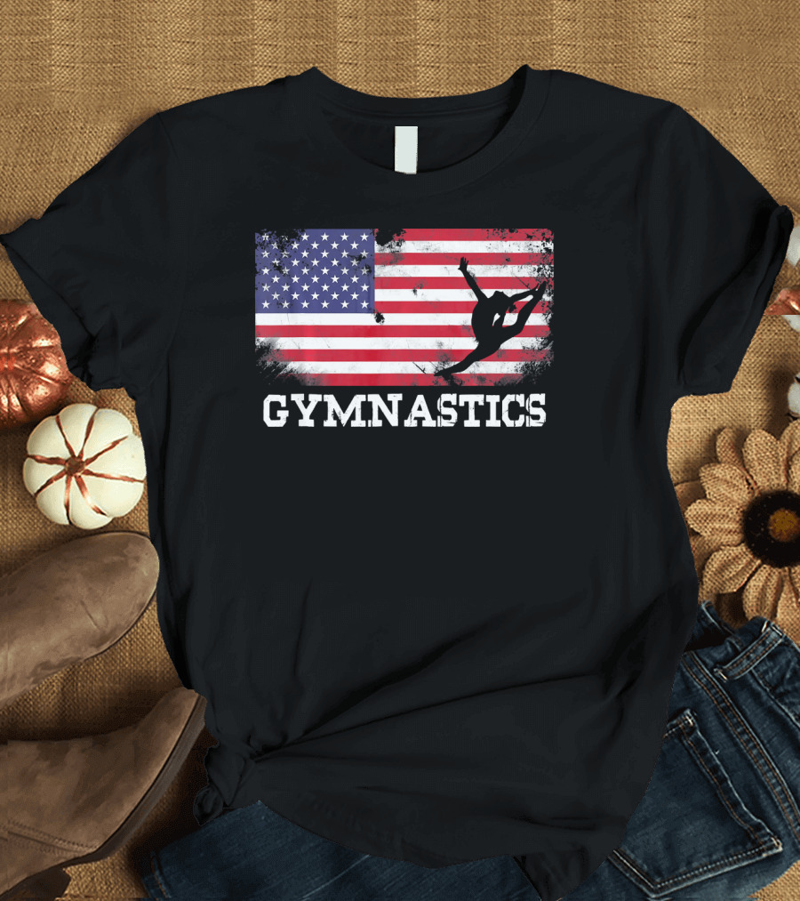 Gymnastics USA Flag Patriotic Silhouette American Athlete T-Shirt