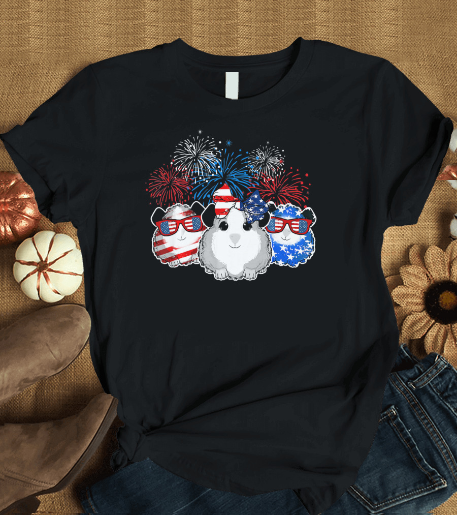 American 4th of July Guinea Pig Happy Birthday with Fireworks T-Shirt