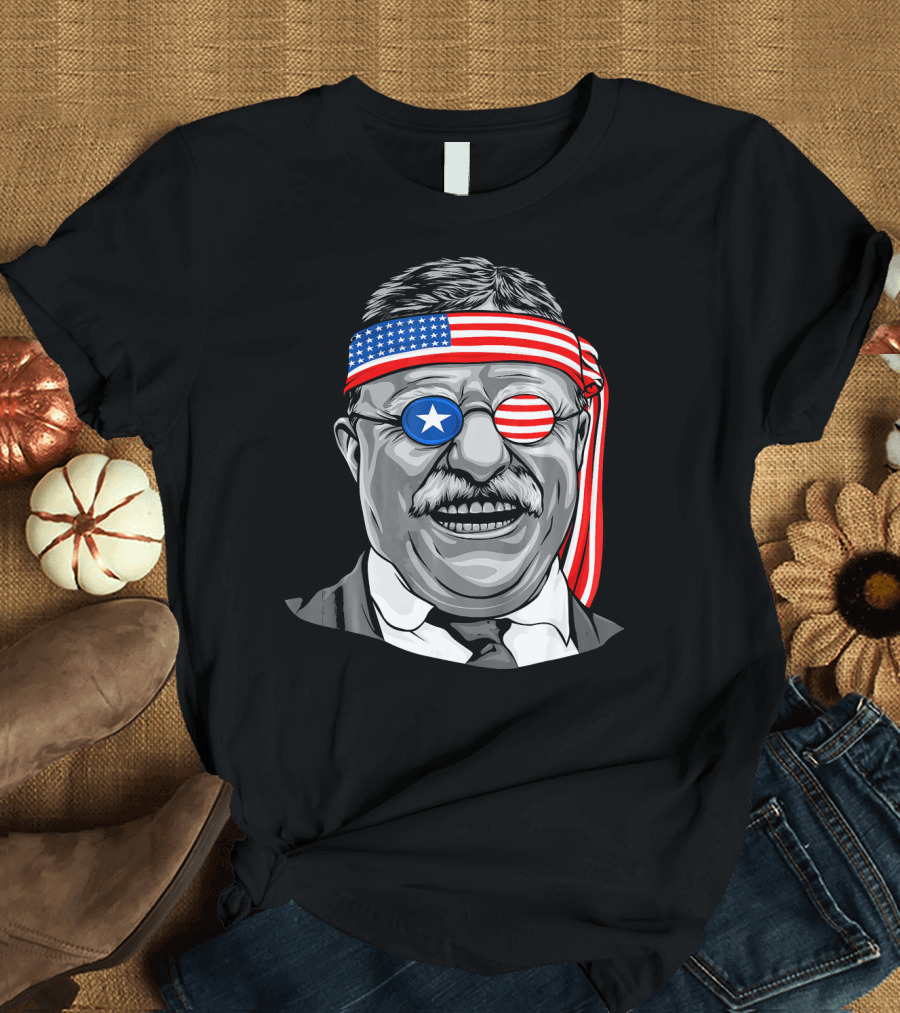 Theodore Roosevelt Patriotic Headband and Glasses USA Flag Theme President T-Shirt