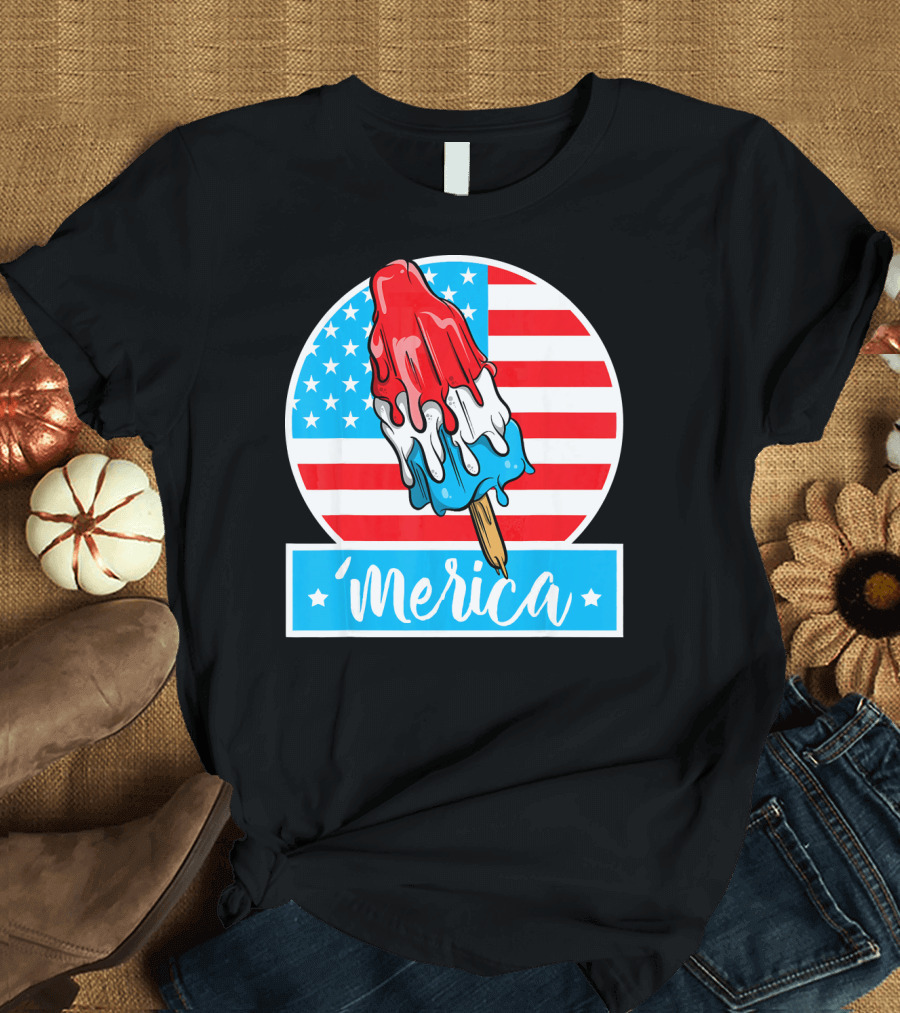 4th of July Merica Popsicle American Flag T-Shirt