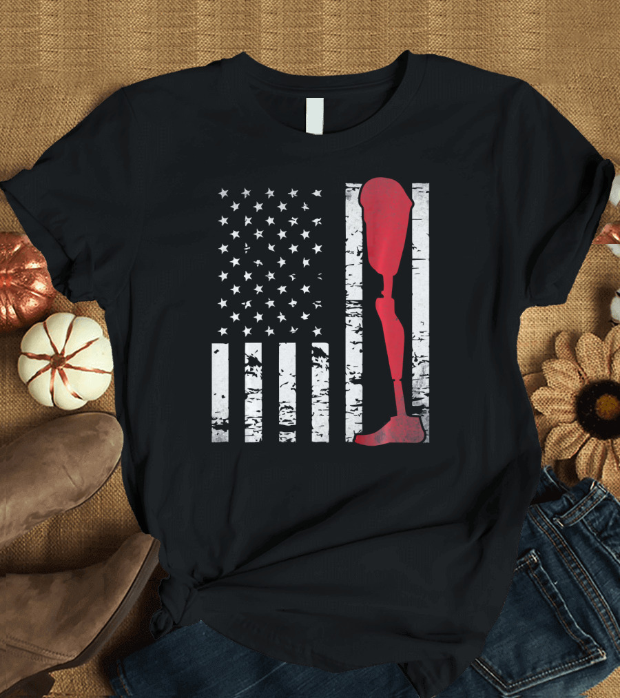 American Flag with Red Prosthetic Leg T-Shirt