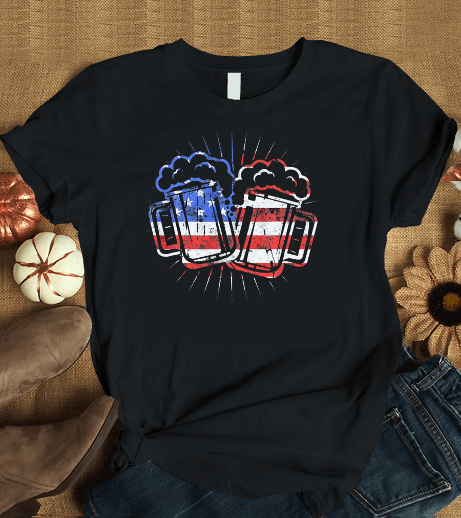Cheers Beer American Flag Drinks T-Shirt