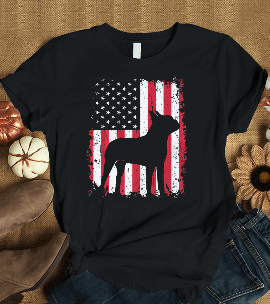 Boston Terrier American Flag Independence Day T-Shirt
