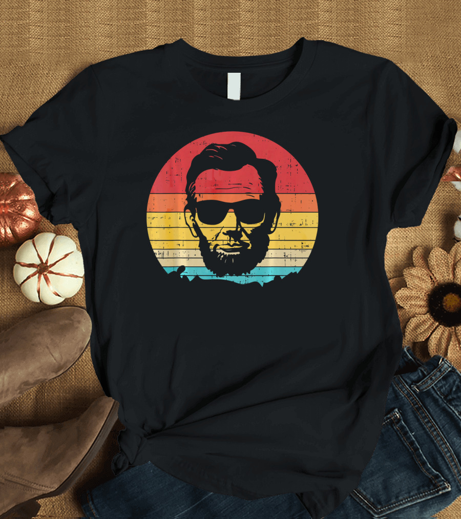 4th of July Retro Sunset Lincoln with Sunglasses T-Shirt