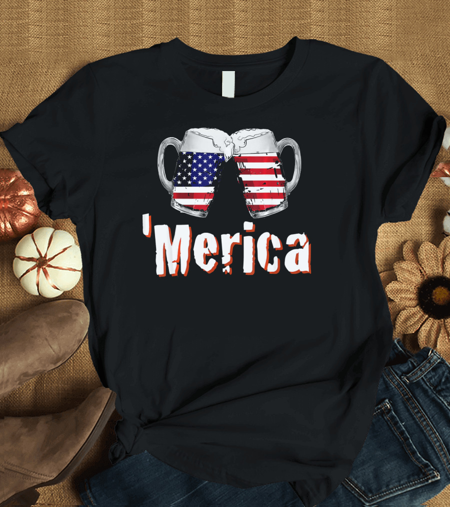 'Merica Patriotic Beer American Flag Mugs T-Shirt