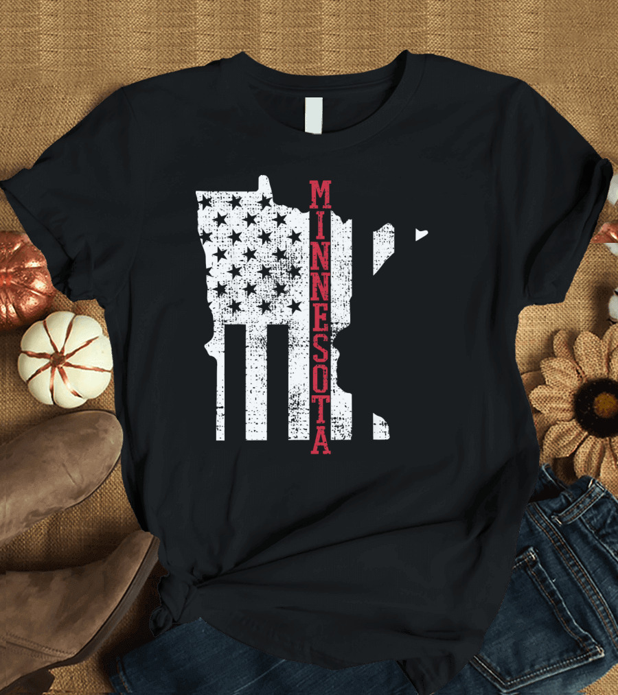 Minnesota USA Flag Vintage Retro America State Map T-Shirt