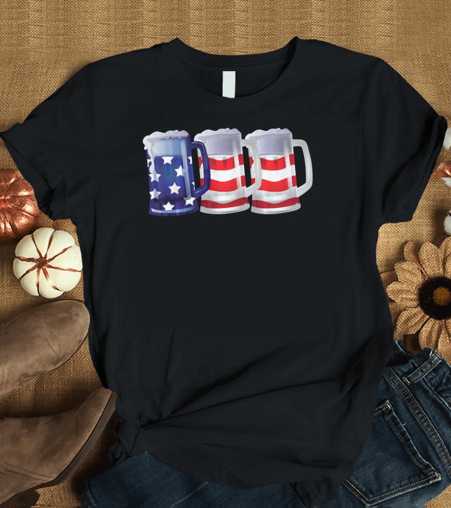 USA Flag Beer Mugs 4th of July Outfit Me T-Shirt