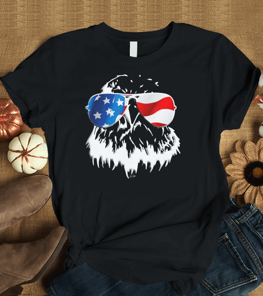 4th Of July Independence Day Eagle with American Flag Sunglasses T-Shirt