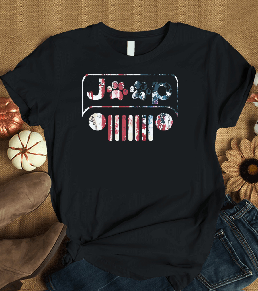 Jeeps Lover 4th of July with Flag Paws T-Shirt