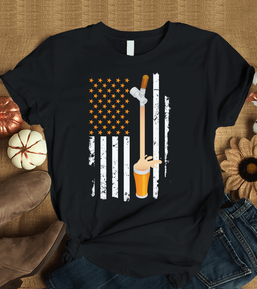 USA American Flag Craft Beer Pouring Tap 4th of July T-Shirt