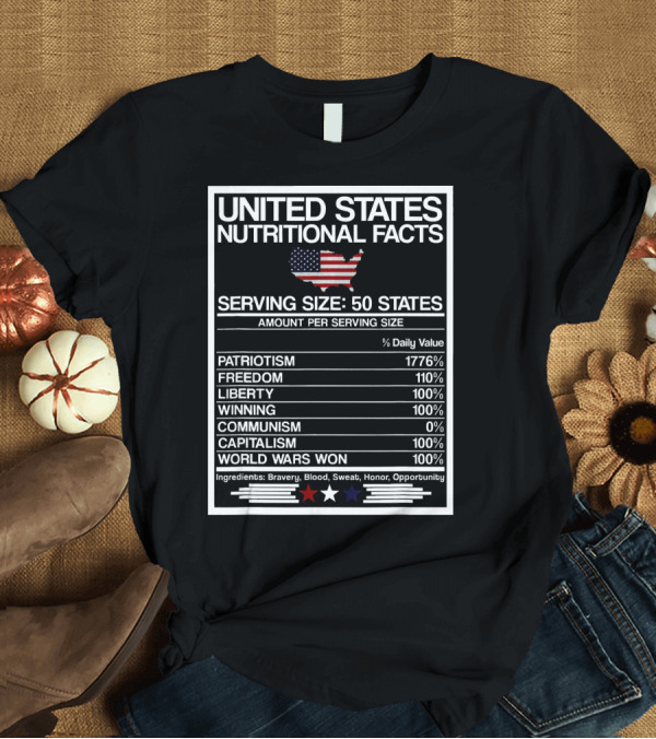 T-Shirt: United States Nutritional Facts Patriotic Humor 1776% Patriotism July 4th USA America Nutritional Ingredients Bravery Blood Sweat Honor Opportunity T- United States Nutritional Facts Patriotic Humor 1776% Patriotism July 4th USA America Nutritional Ingredients Bravery Blood Sweat Honor Opportunity T-