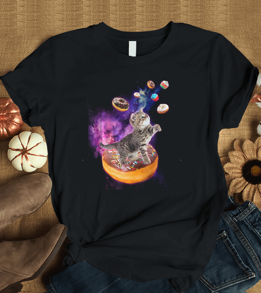 Abyssinian Cat Floating in Space with Donuts Kit T-Shirt