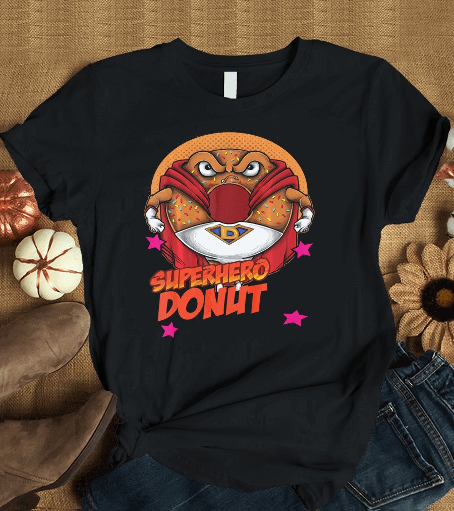 Superhero Donut I Love Donuts SuperDonut Comic Style Fun T-Shirt