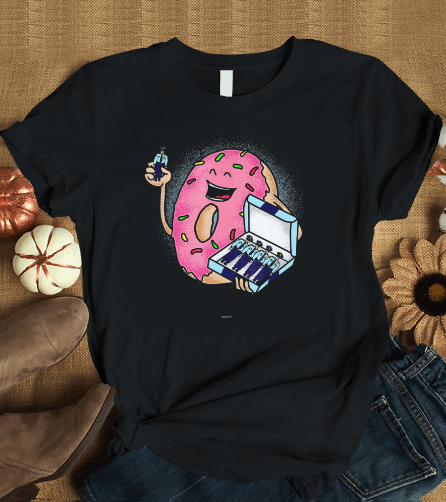 Funny Donut Holding Mini Cops with Sprinkles T-Shirt