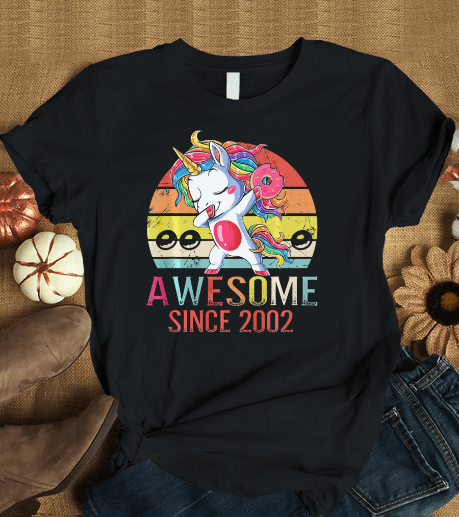 Awesome Unicorn Dabbing Donut Since 2002 T-Shirt