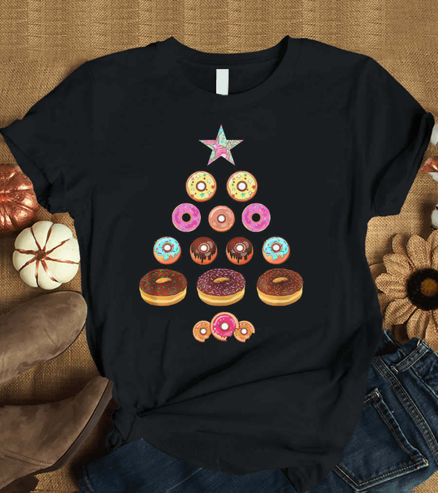 Christmas Donut Tree Star Pyramid T-Shirt