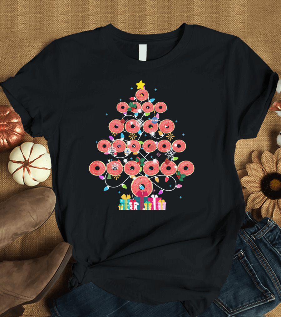 Donut Christmas Tree with Lights and Presents T-Shirt